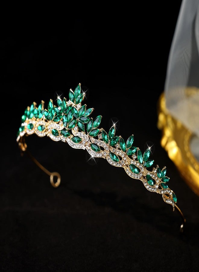FORSEVEN Crystal Princess Queen Tiara - Bride Rhinestone Crowns Headband for Women Wedding Birthday Halloween Christmas Prom Pageant Party Coming of Age Ceremony Photo Props (Green) - Image 5